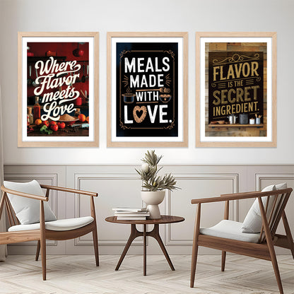 Kitchen Love and Flavor Quote Art Wall Frames