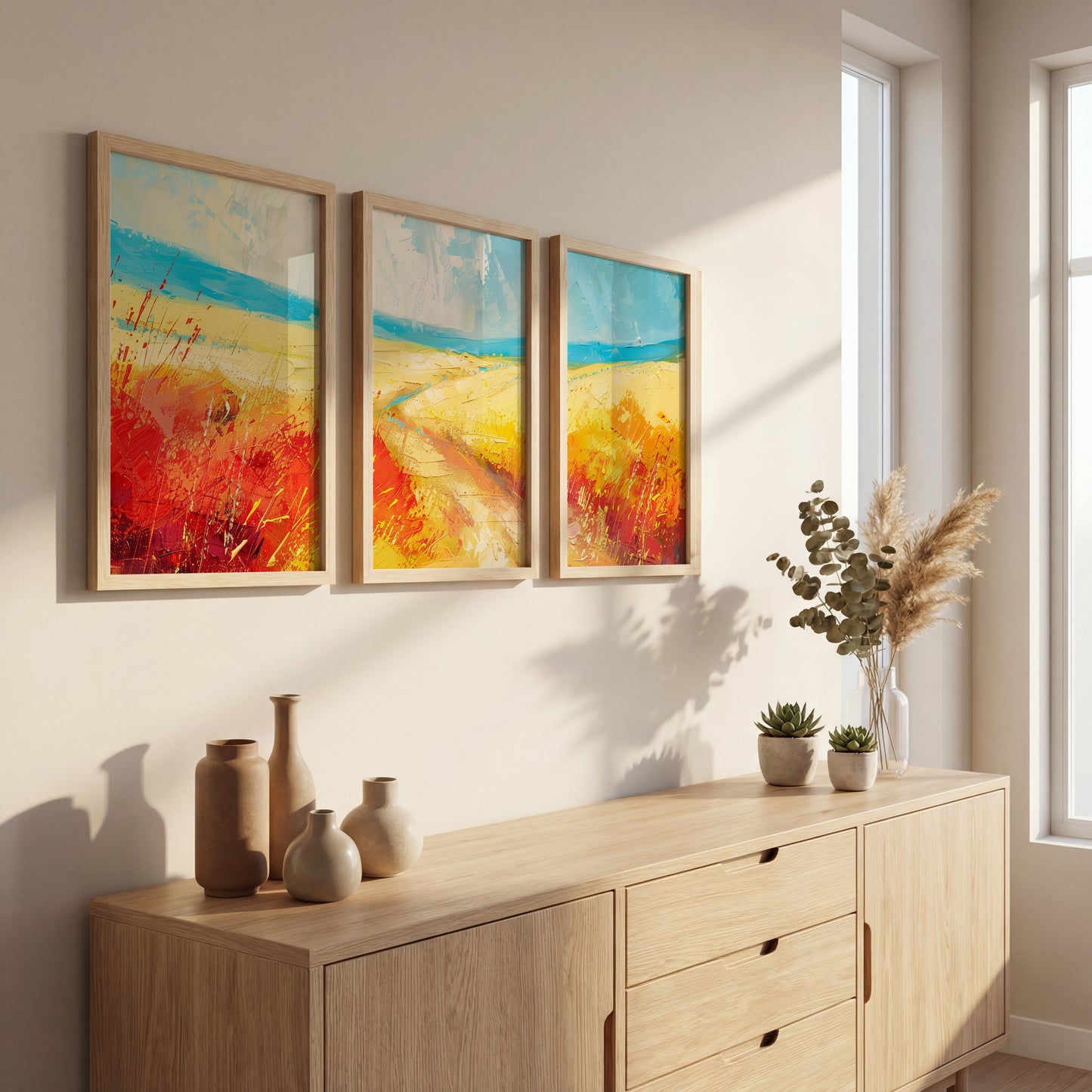 Abstract Coastal Landscape Framed Posters Set of 3