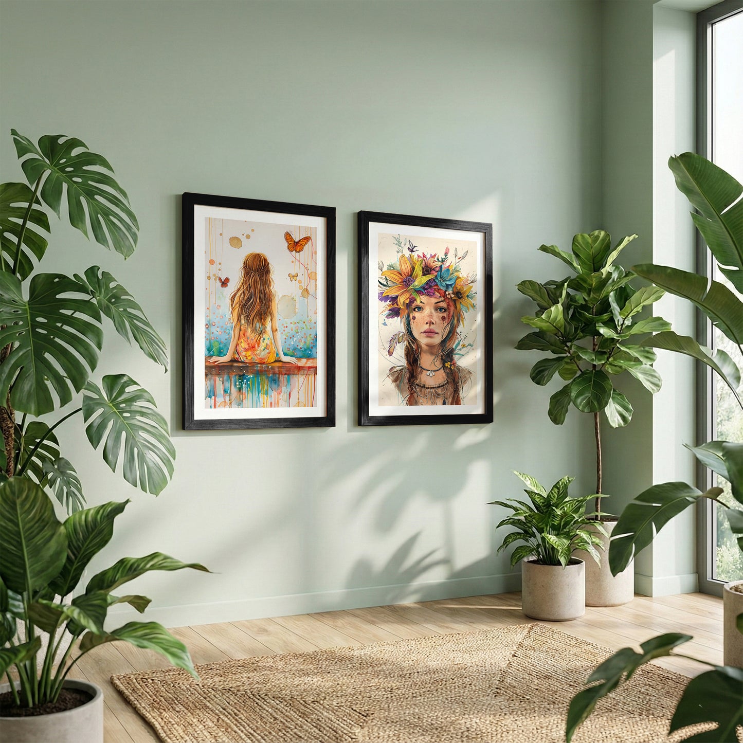 Boho Butterfly Girl Wall Art Set