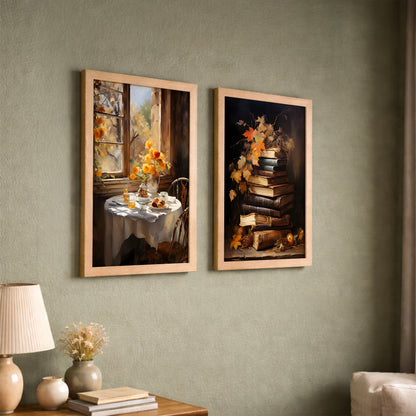 Cozy Autumn Still Life Art Set of 2