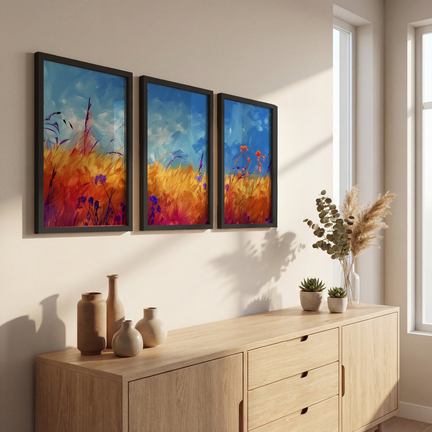 Golden Meadow Landscape Wall Frames Set of 3