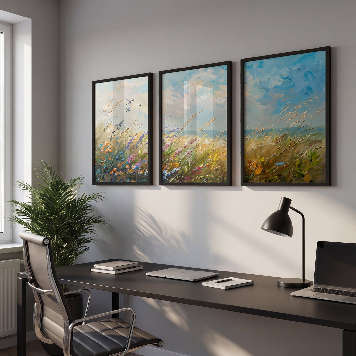 Wildflower Meadow Landscape Wall Art Set of 3