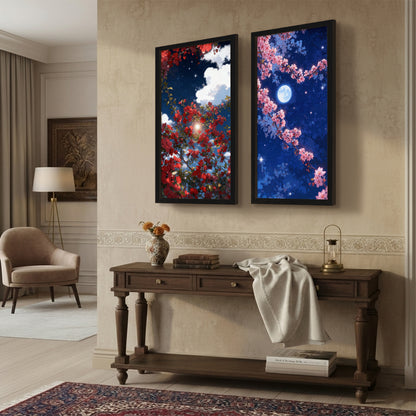 Moonlit Sakura Blossom Wall Frame Set of 2