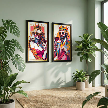 Royal Wine Couple Wall Frame Set Set of 2