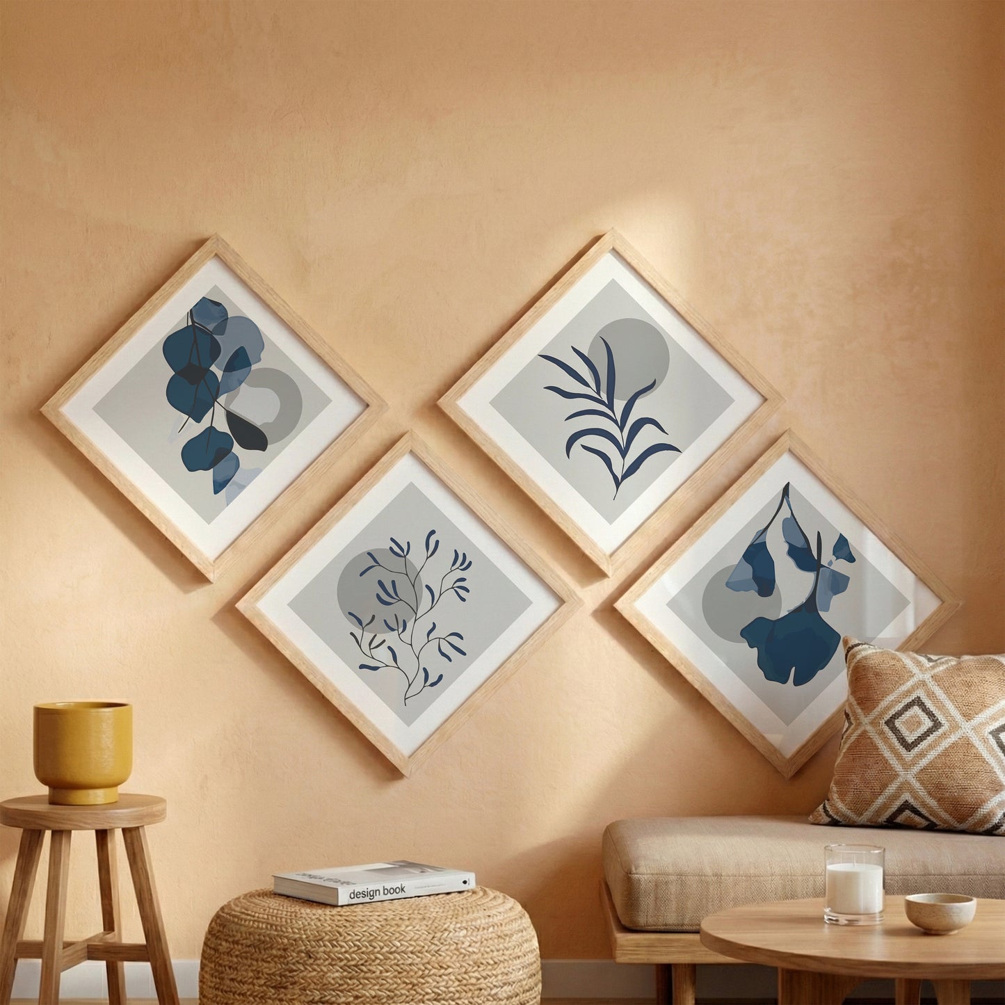 Minimal Blue Botanical Wall Frame Set of 4