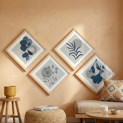 Minimal Blue Botanical Wall Frame Set of 4