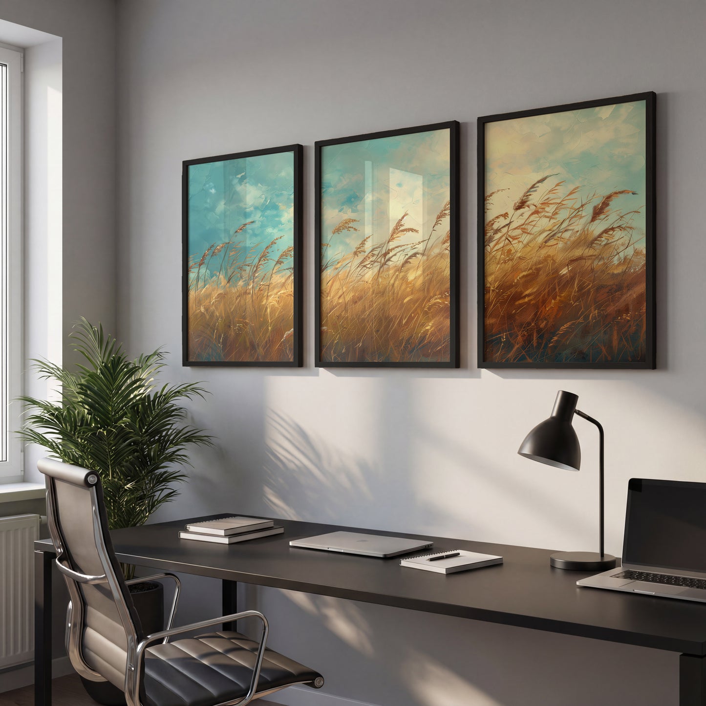 Rustic Wheat Field Landscape Wall Frames Set of 3