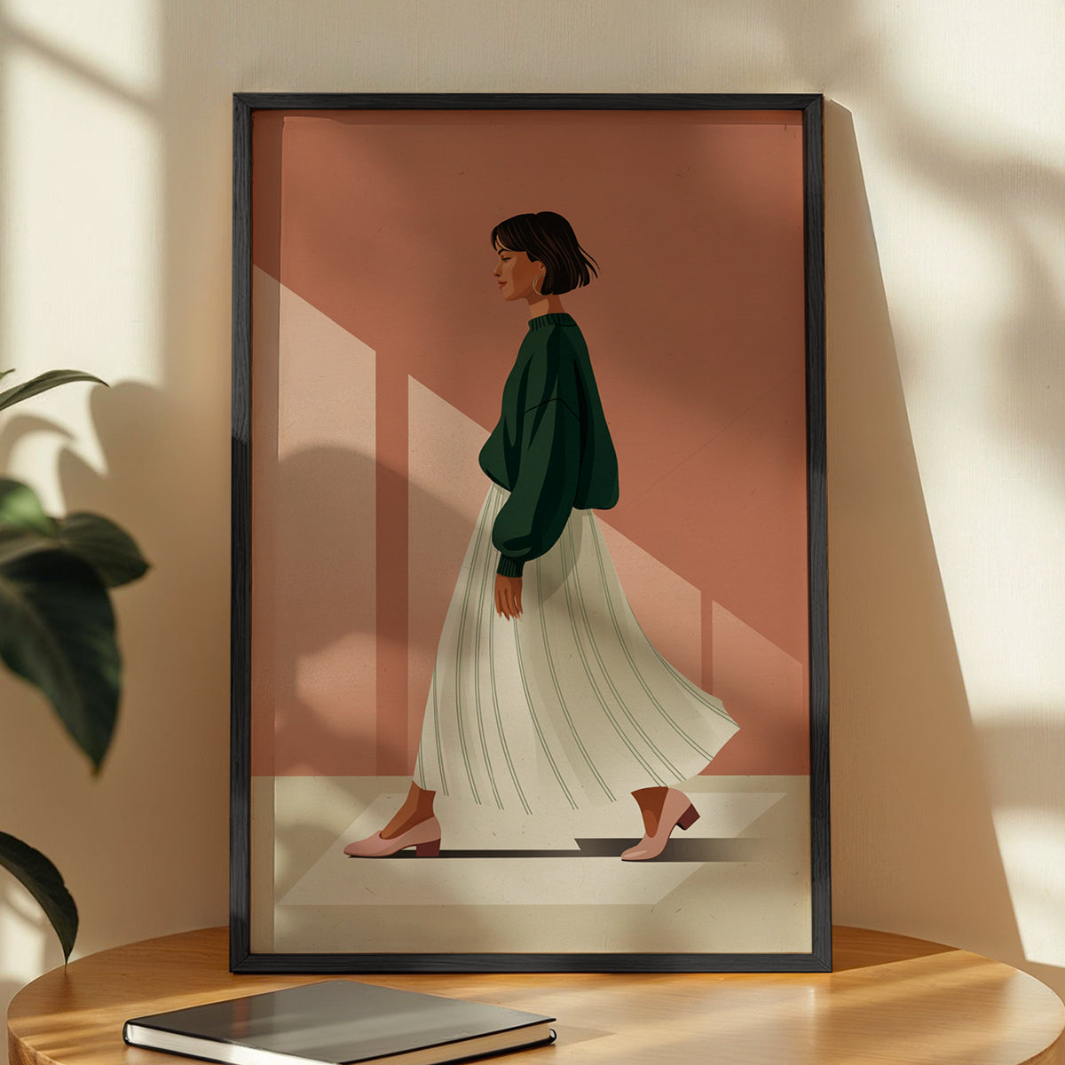 Minimalist Walking Woman Framed Wall Art