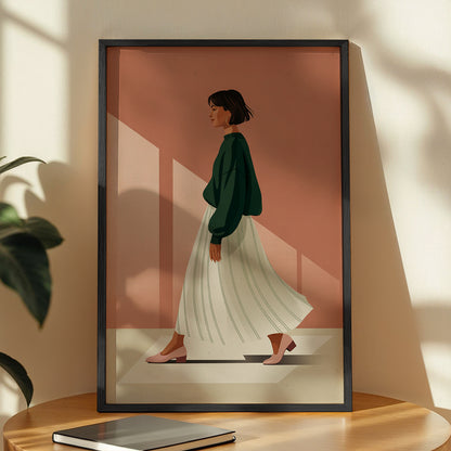 Minimalist Walking Woman Framed Wall Art