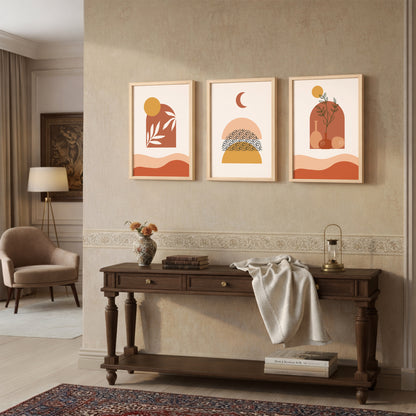 Boho Abstract Sunset Wall Frame Set of 3