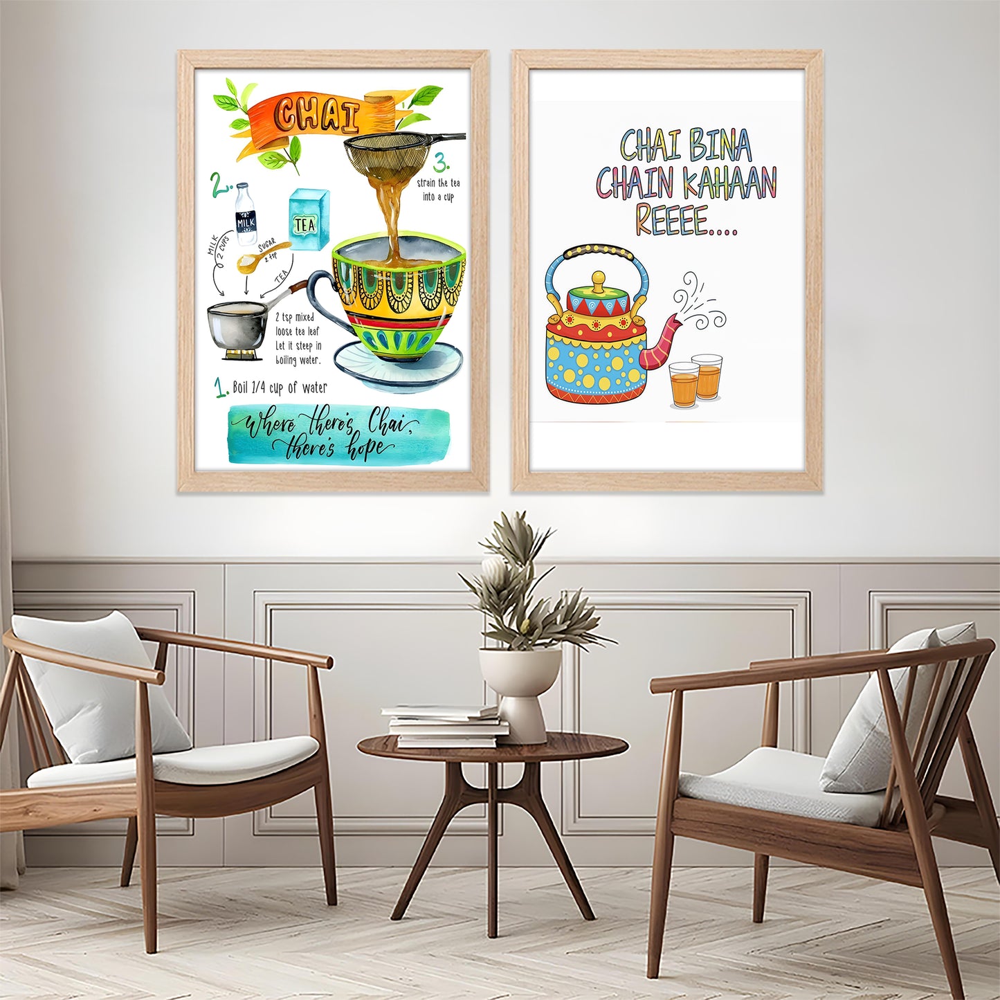 Desi Chai Quote Framed Wall Art Set of 2