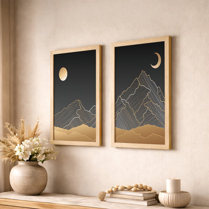 Golden Moon Mountain Minimal Wall Frames Set of 2