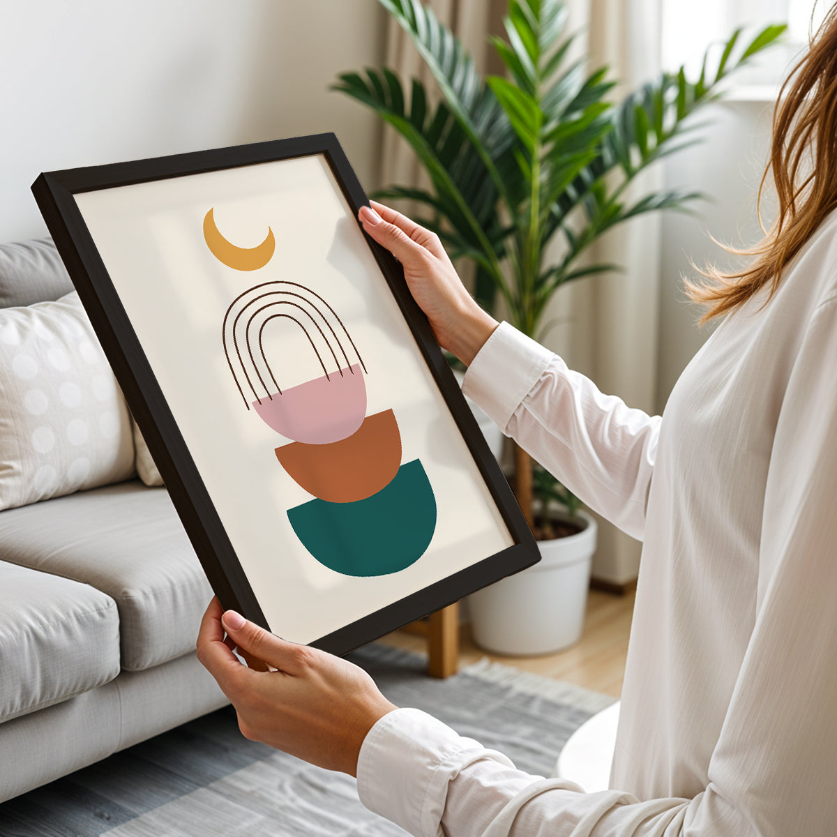 Boho Rainbow Moon Wall Art