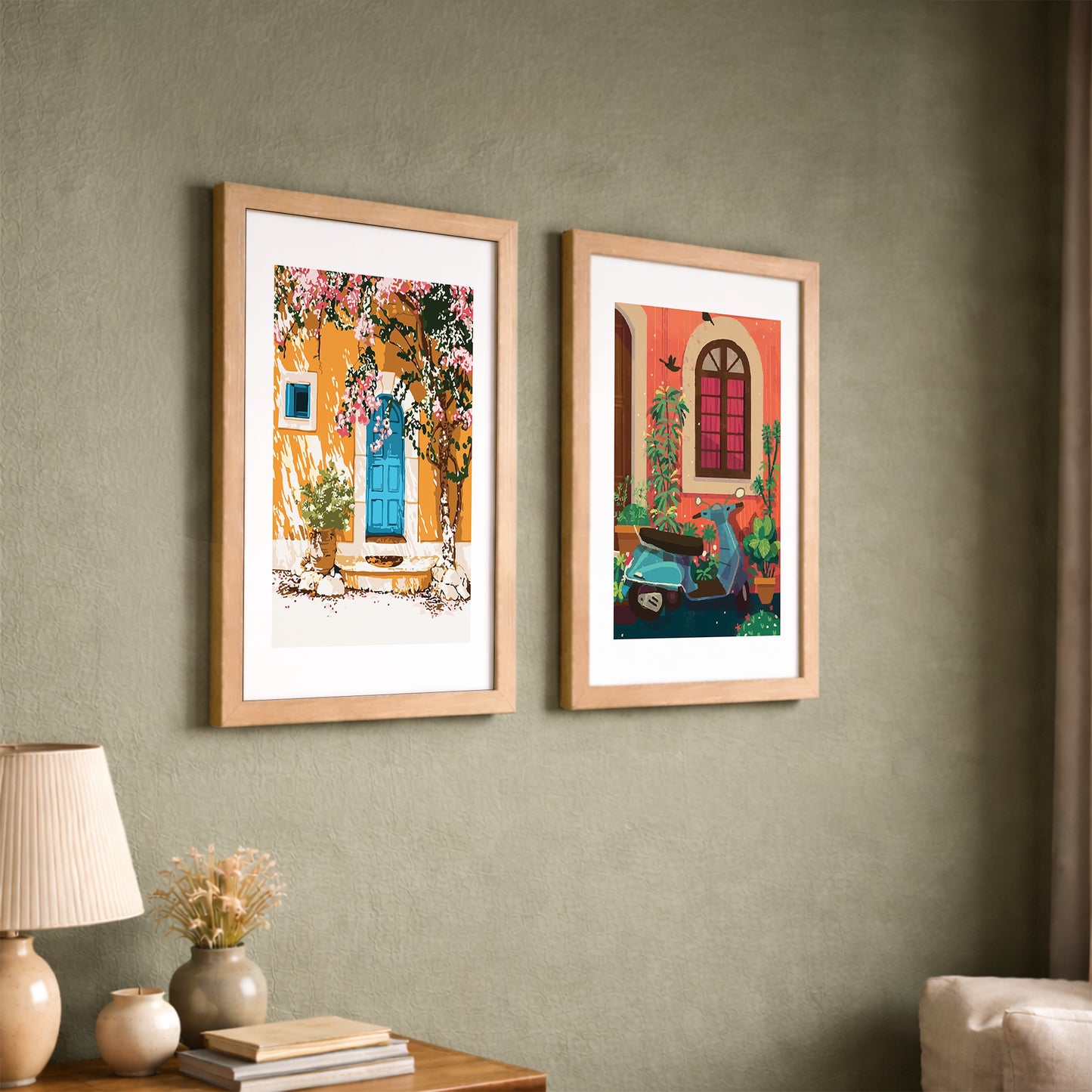 Mediterranean Street Art Wall Frame Set of 2