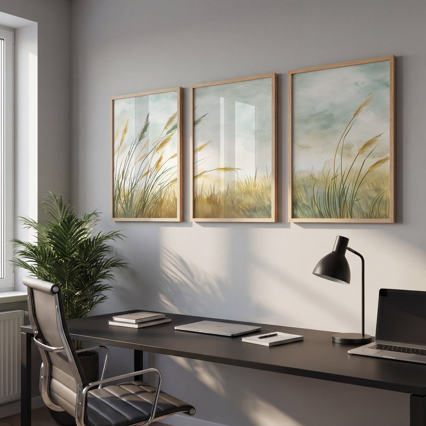 Minimalist Pampas Grass Botanical Wall Art Set of 3