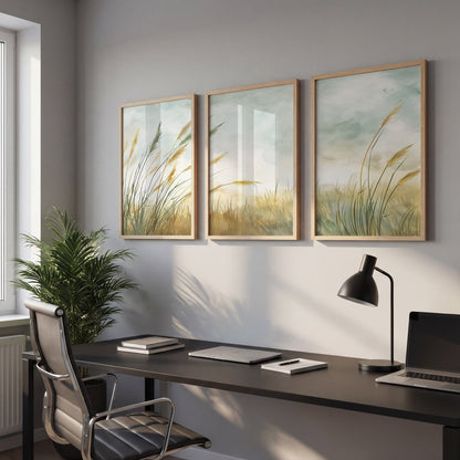 Minimalist Pampas Grass Botanical Wall Art Set of 3