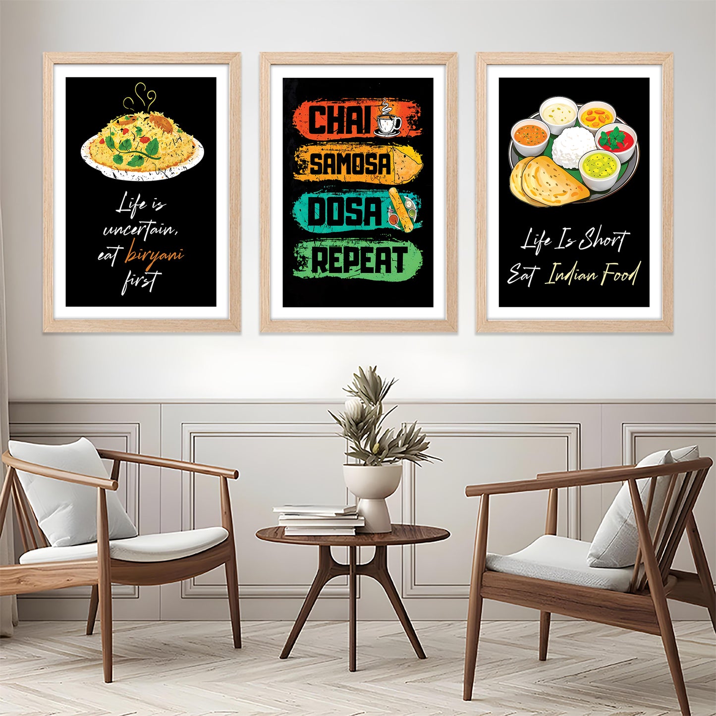 Indian Food Quote Framed Wall Art Set of 3