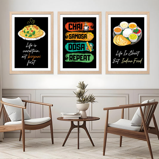 Indian Food Quote Framed Wall Art Set of 3