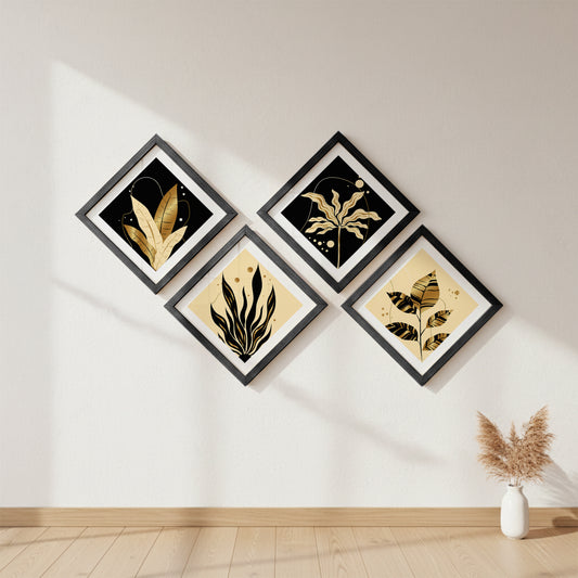 Golden Botanical Wall Frame Set of 4