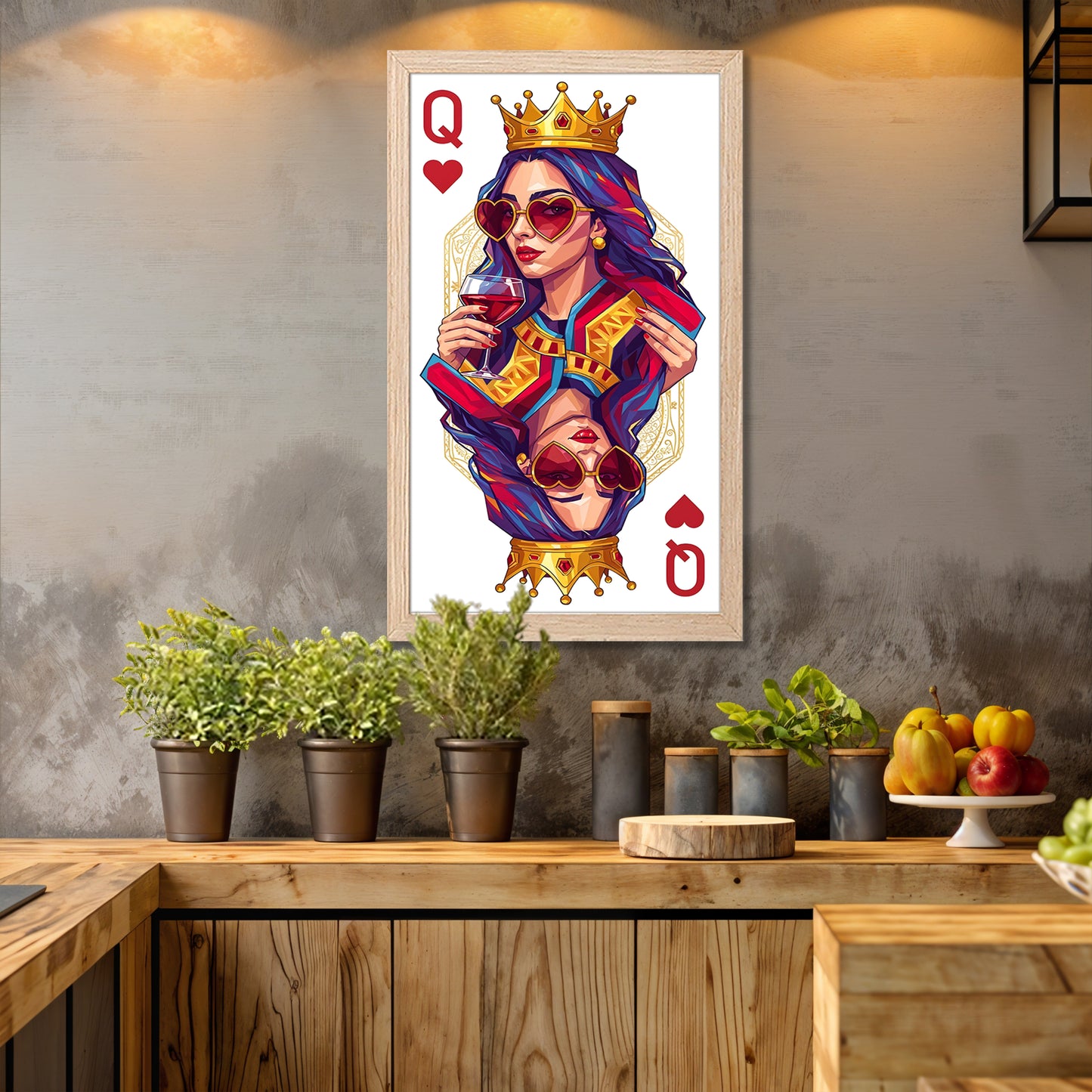 Queen Card Wine Art Wall Frame Set of 1