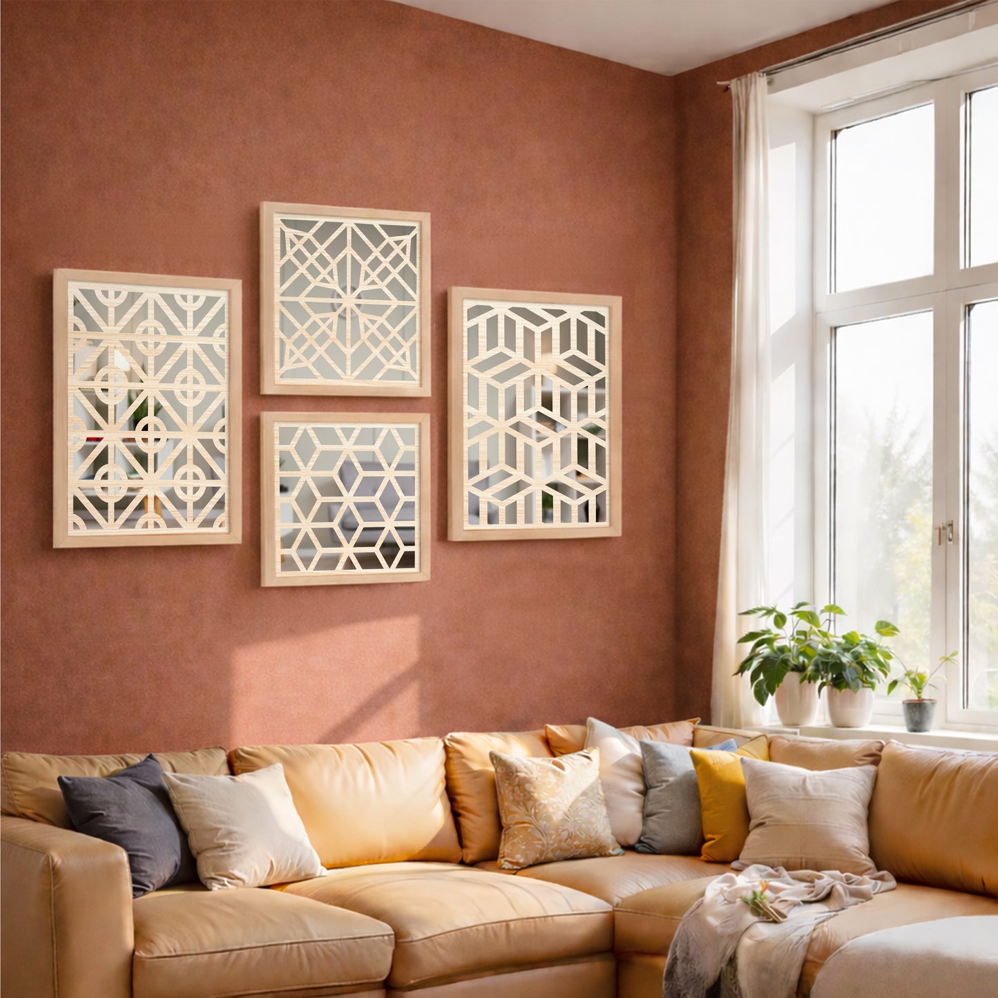 Modern Geometric Mirror Set of 4
