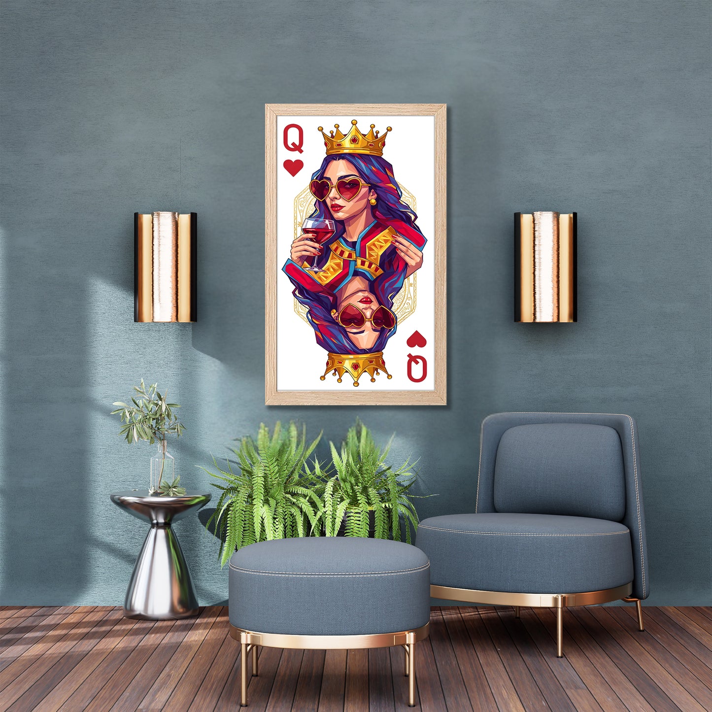 Queen Card Wine Art Wall Frame Set of 1