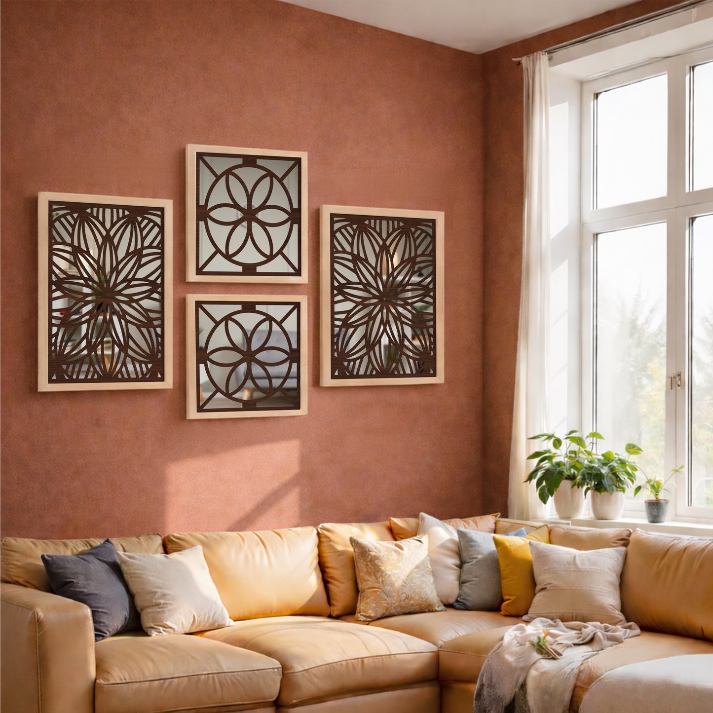 Designer Floral Mirror Panels Set of 4