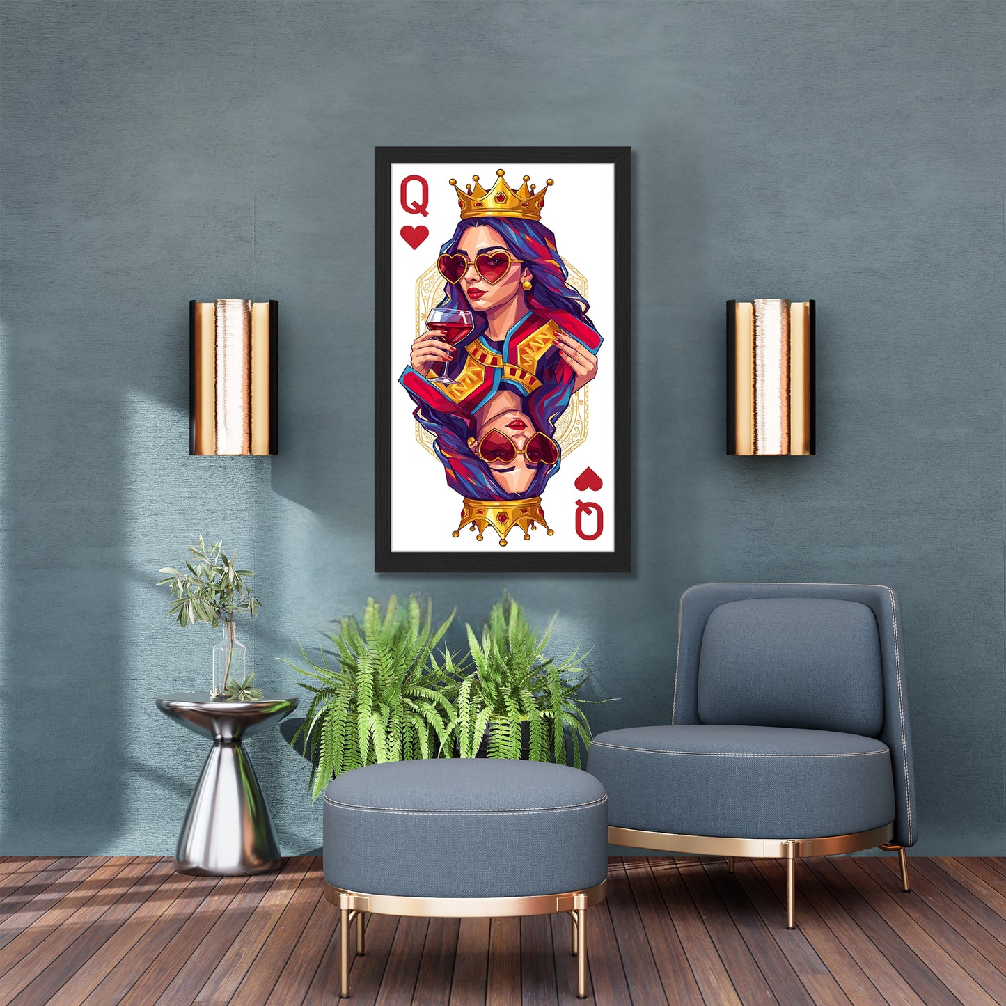 Queen Card Wine Art Wall Frame Set of 1