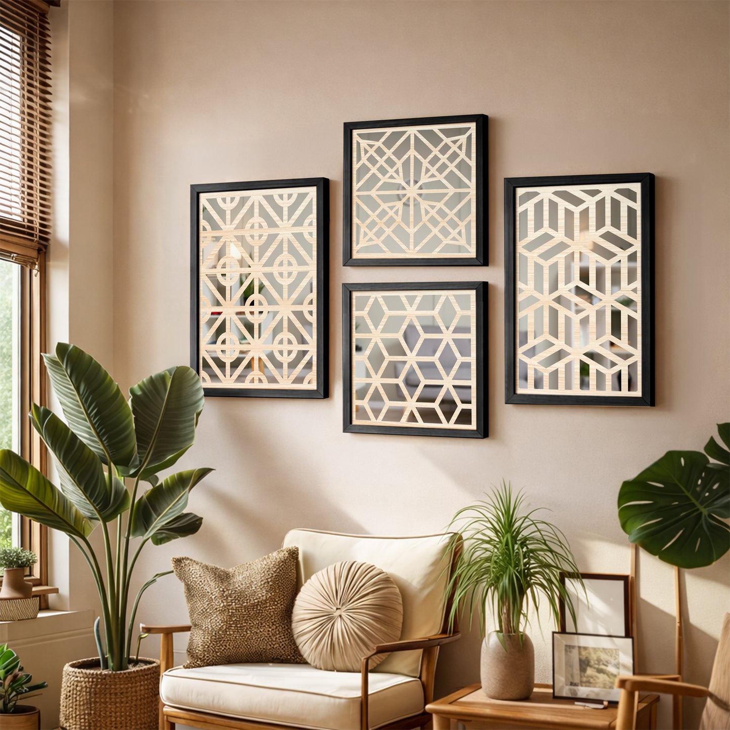 Modern Geometric Mirror Set of 4