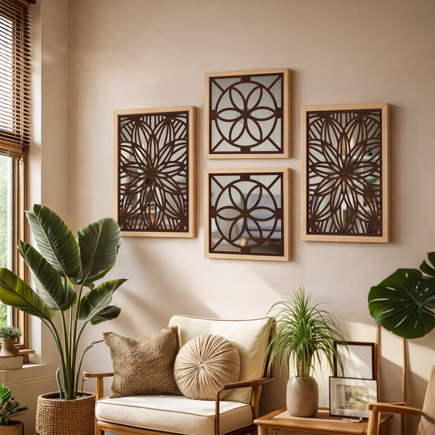 Designer Floral Mirror Panels Set of 4