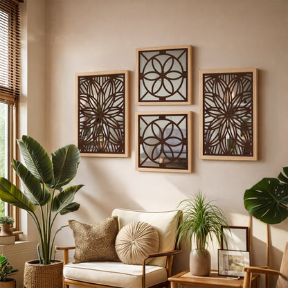 Designer Floral Mirror Panels Set of 4