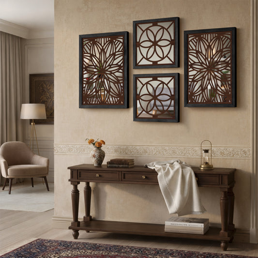 Designer Floral Mirror Panels Set of 4