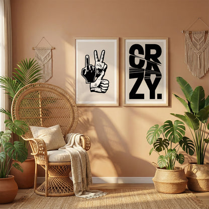 Crazy Hand Gesture Contemporary Wall Art Set of 2
