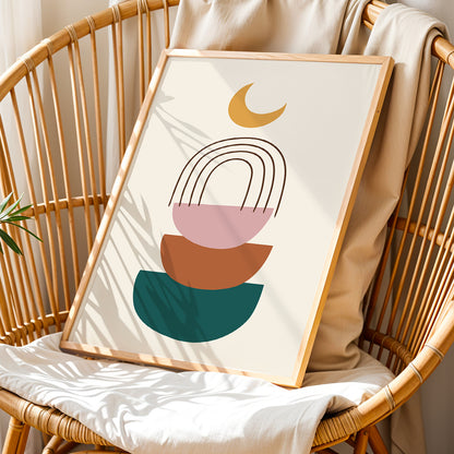Boho Rainbow Moon Wall Art