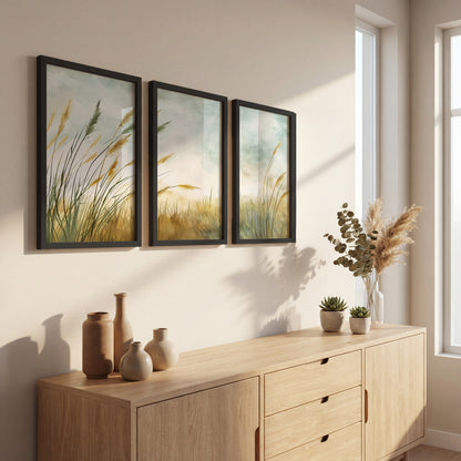 Minimalist Pampas Grass Botanical Wall Art Set of 3