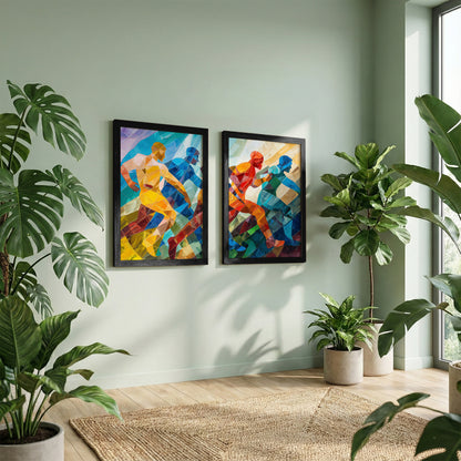 Dynamic Runner Art Poster Set of 2