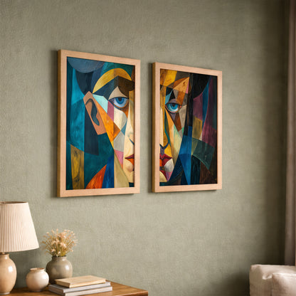 Modern Cubist Portrait Poster Set of 2