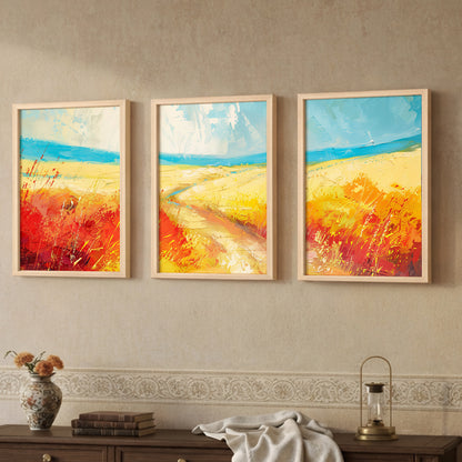 Abstract Coastal Landscape Framed Posters Set of 3