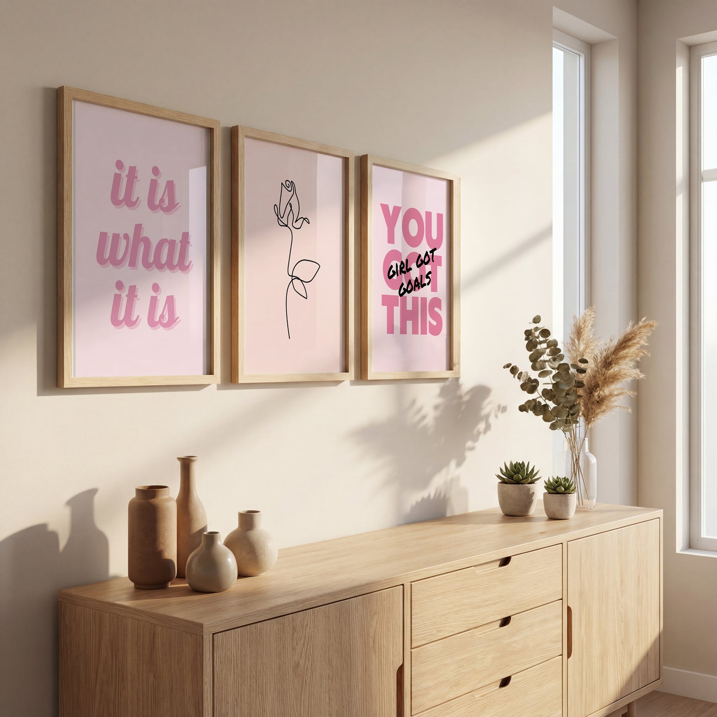 Pink Motivational Wall Frames Set of 3