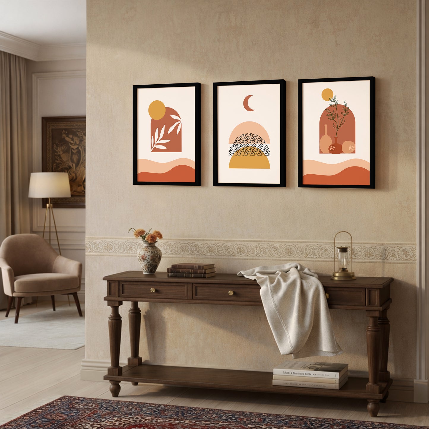 Boho Abstract Sunset Wall Frame Set of 3