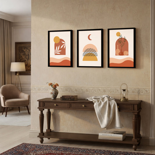 Boho Abstract Sunset Wall Frame Set of 3