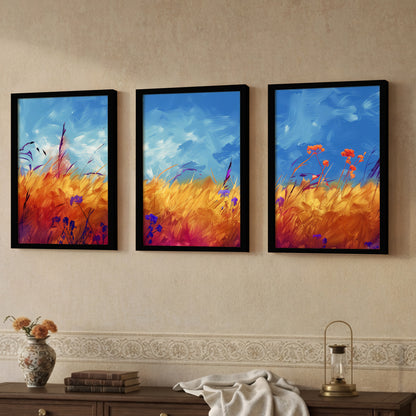 Golden Meadow Landscape Wall Frames Set of 3