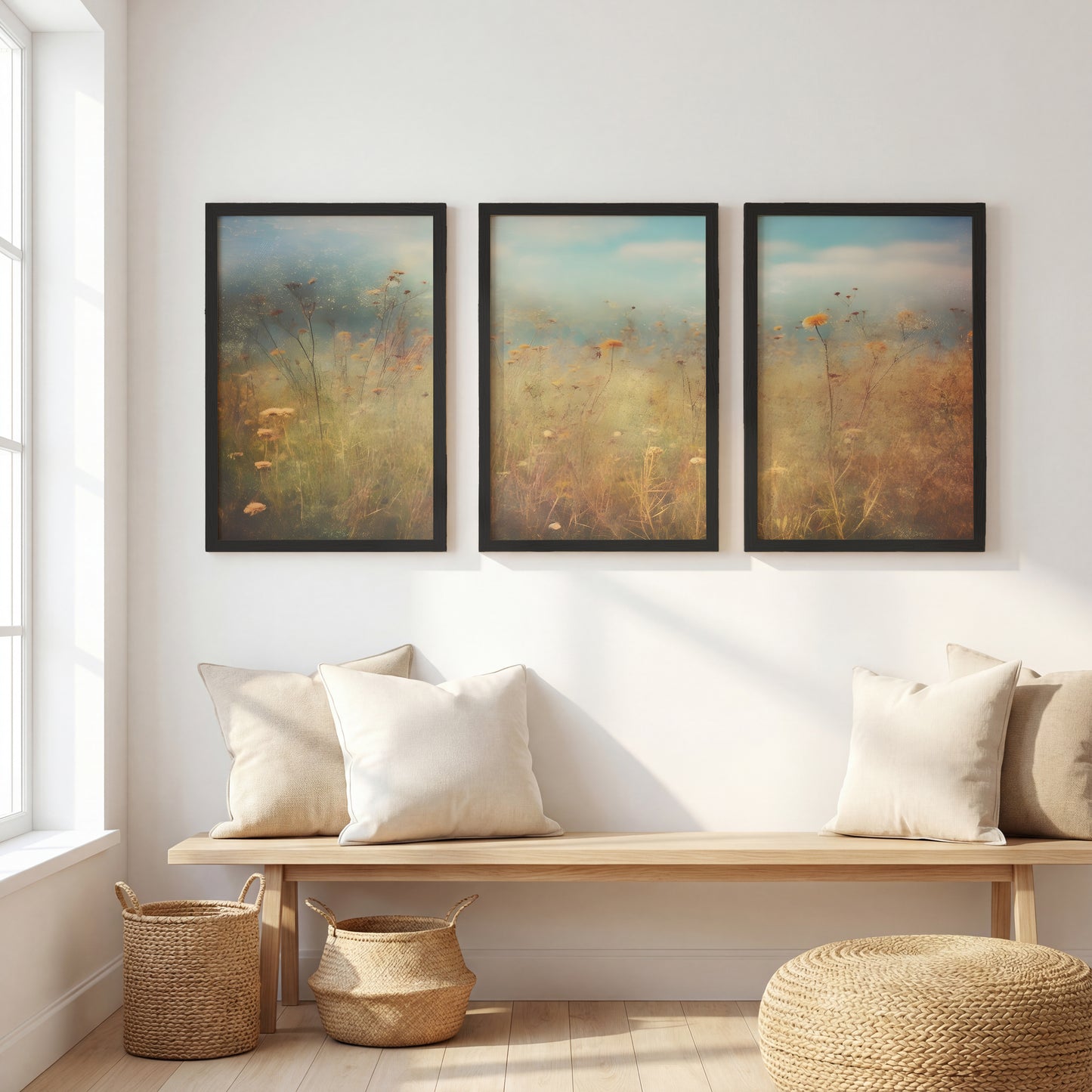 Pastel Wildflower Field Framed Prints Set of 3
