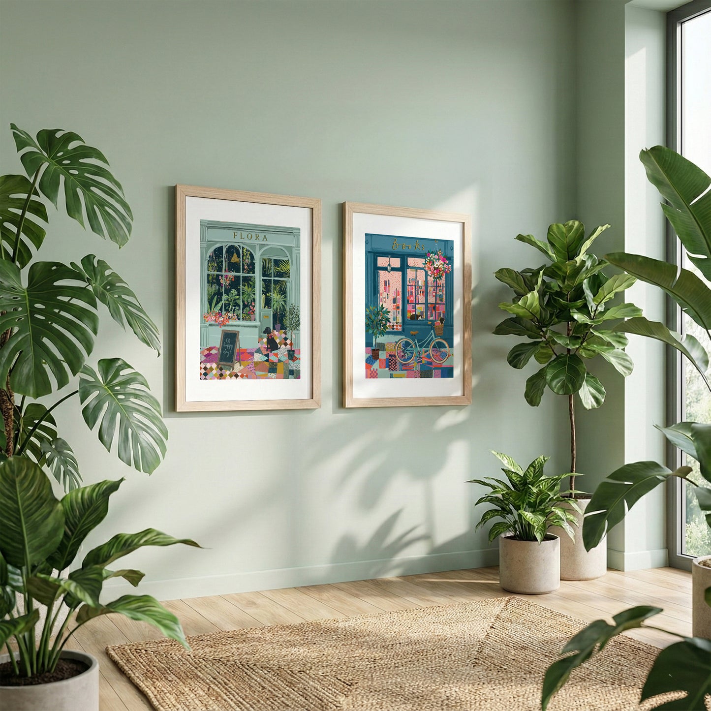 Vintage Café & Bookstore Wall Frame Set of 2