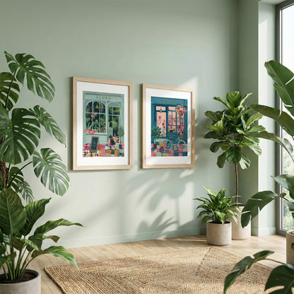 Vintage Café & Bookstore Wall Frame Set of 2