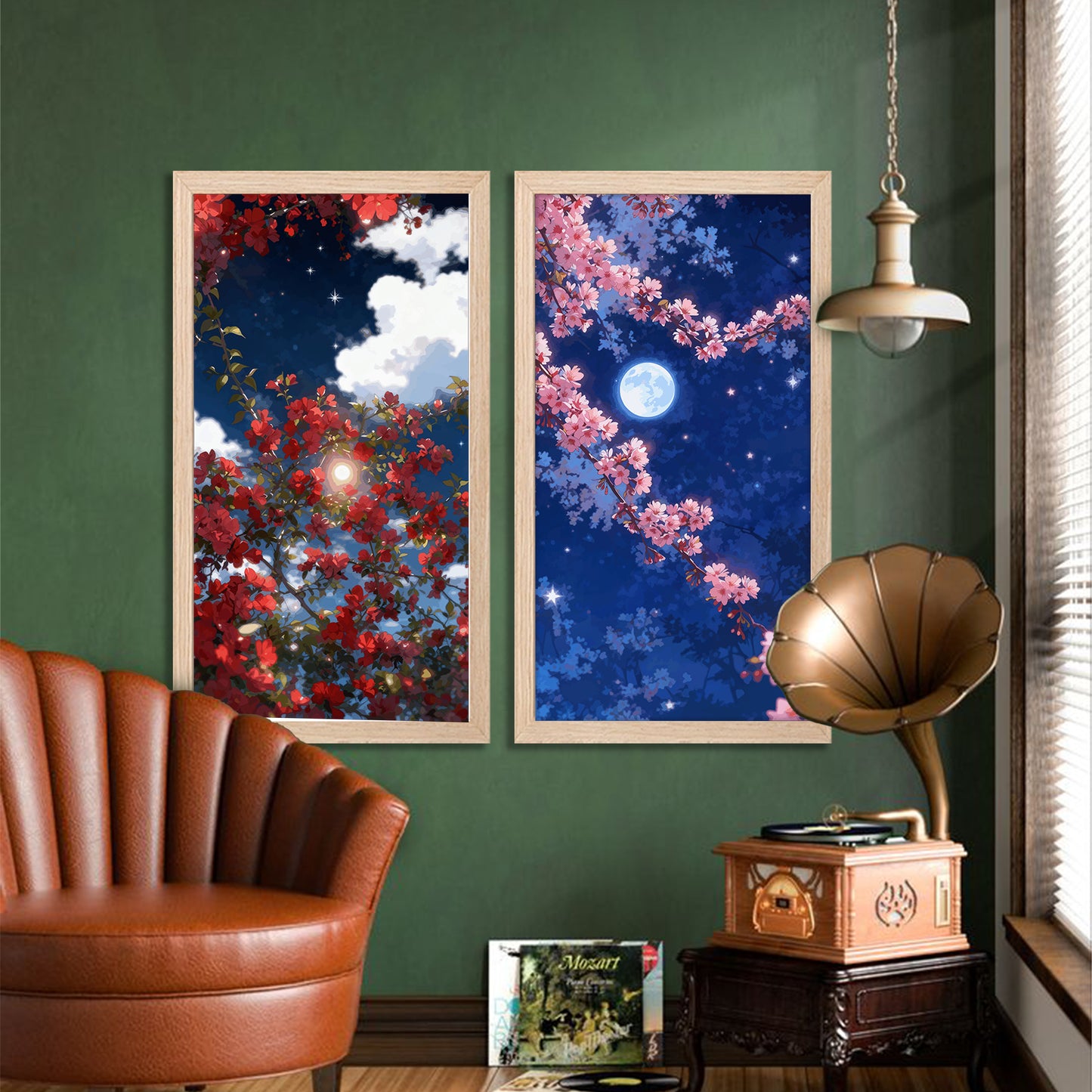 Moonlit Sakura Blossom Wall Frame Set of 2