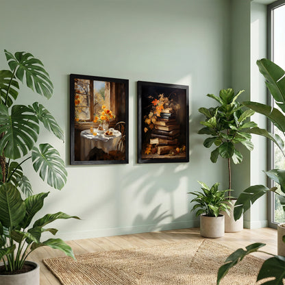 Cozy Autumn Still Life Art Set of 2