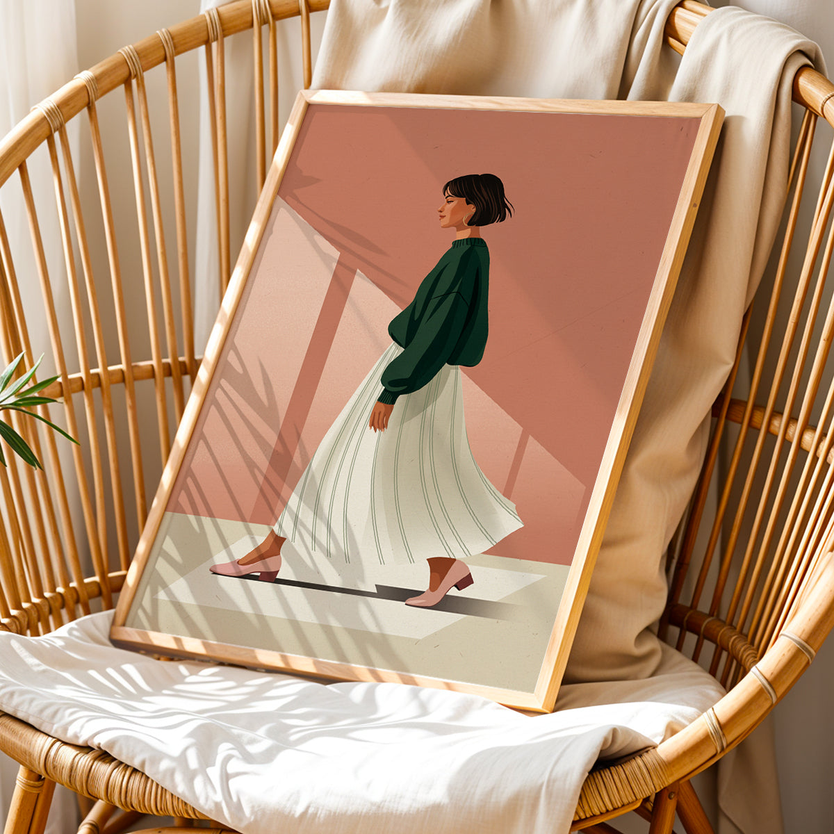 Minimalist Walking Woman Framed Wall Art