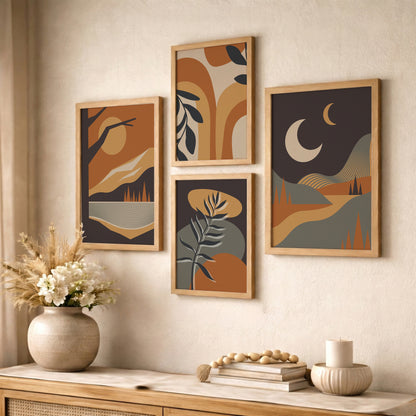 Abstract Boho Landscape Wall Art Set of 4