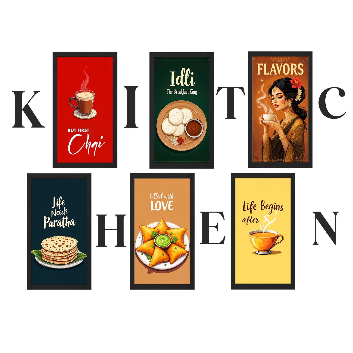 Indian Kitchen Food & Chai Wall Art Set